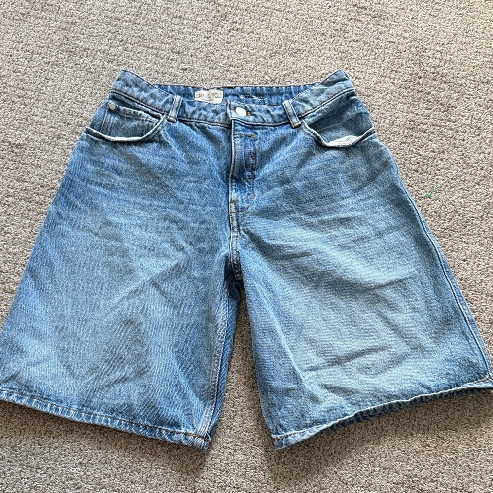 Pilcro Light Blue Relaxed Bermuda Denim Shorts - Classic Casual